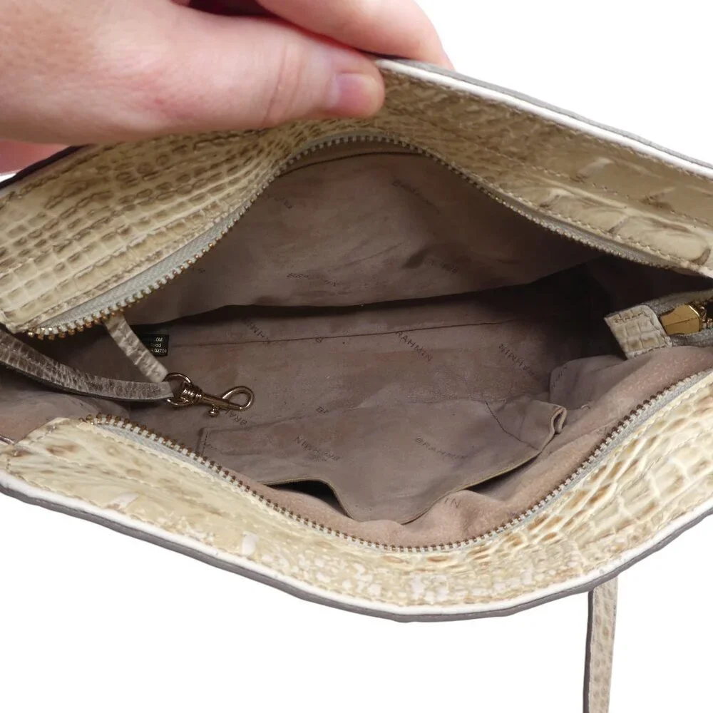 Brahmin Carrie Croc Embossed Leather Sand Dune Crossbody Purse Bag